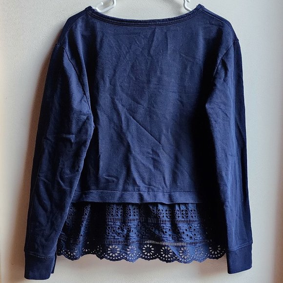 J. Crew Navy Eyelet Lace Trimmed Scoop Neck Sweatshirt Size Medium - Picture 12 of 12